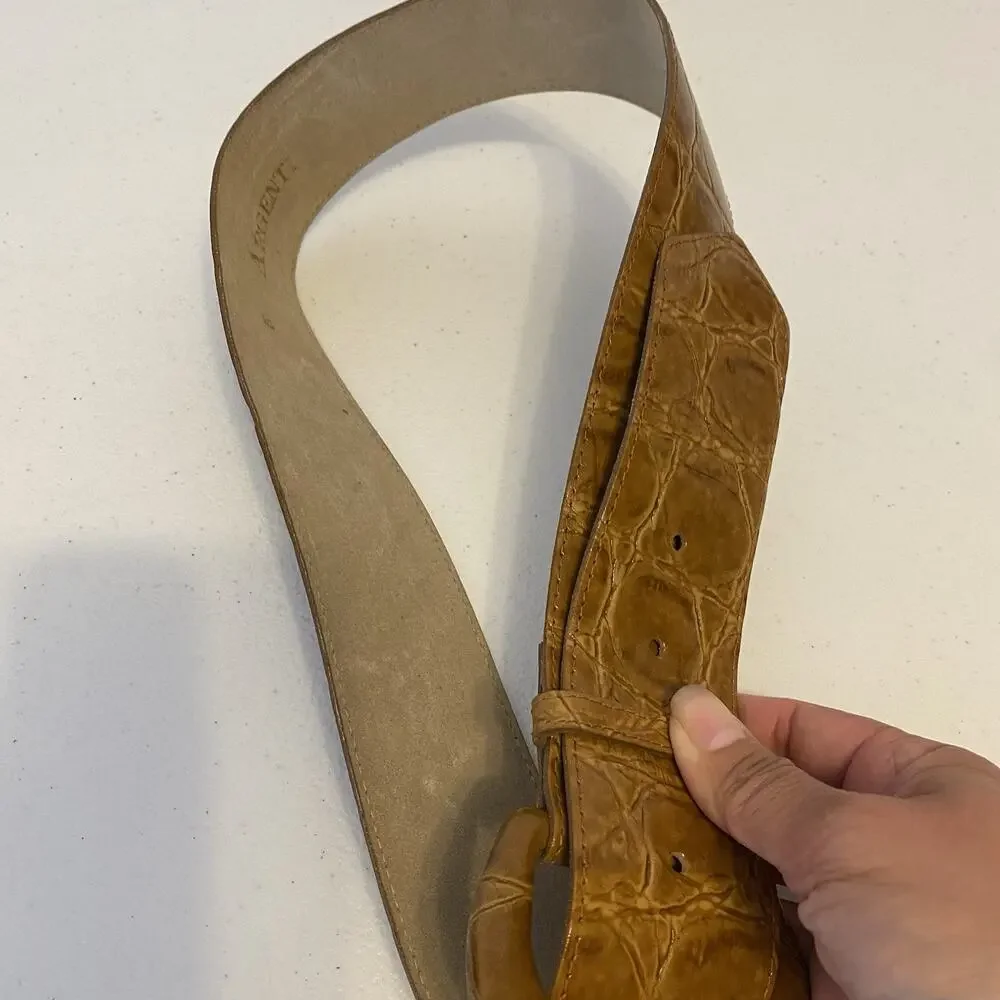 Vintage Crock Embossed Beige Faux Leather Belt Women's Size 6/35” Western Preppy
